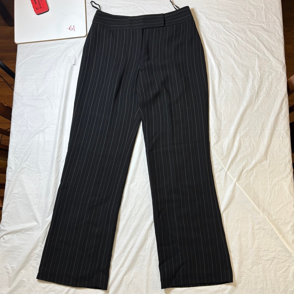 Bloomingdales Womens Black Pinstripe Wide Leg Dress Pants Size 6